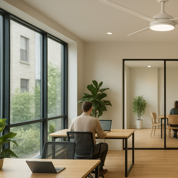 ventilateur-plafond-pas-cher-entreprise-open-space-01 Brasseur d'air low cost pour économies en entreprise